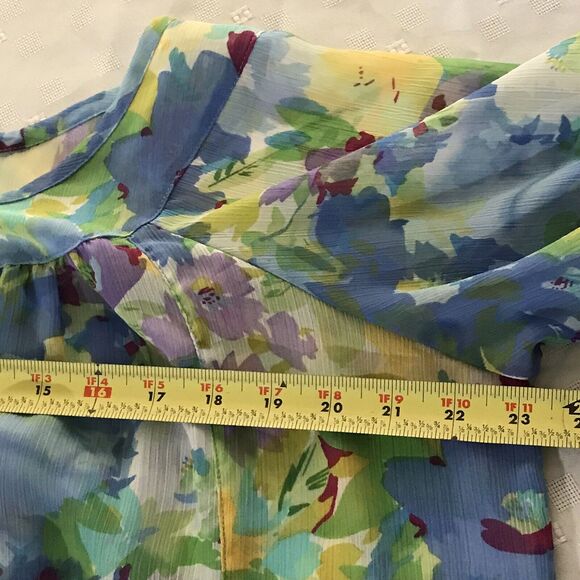 Xhilaration Floral Blouse Womens XL Pastel Pullover L/SLV Gathered Scoop Neck - Picture 7 of 9